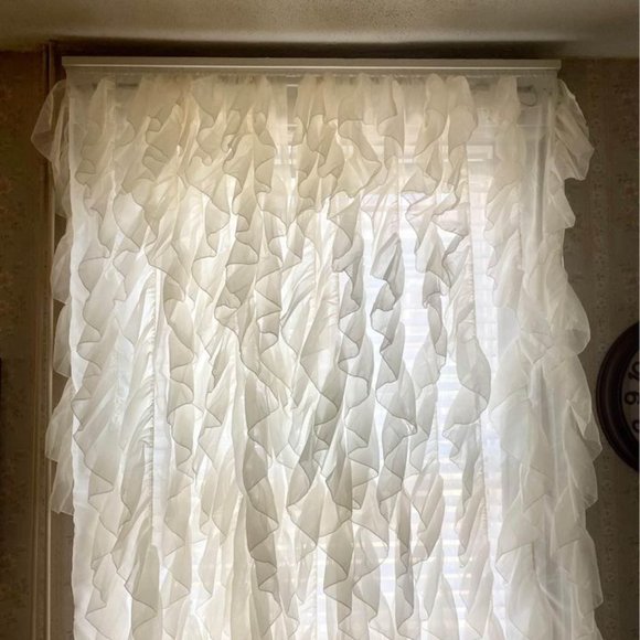 Shabby Chic White Crinkled Curtains - Picture 3 of 7